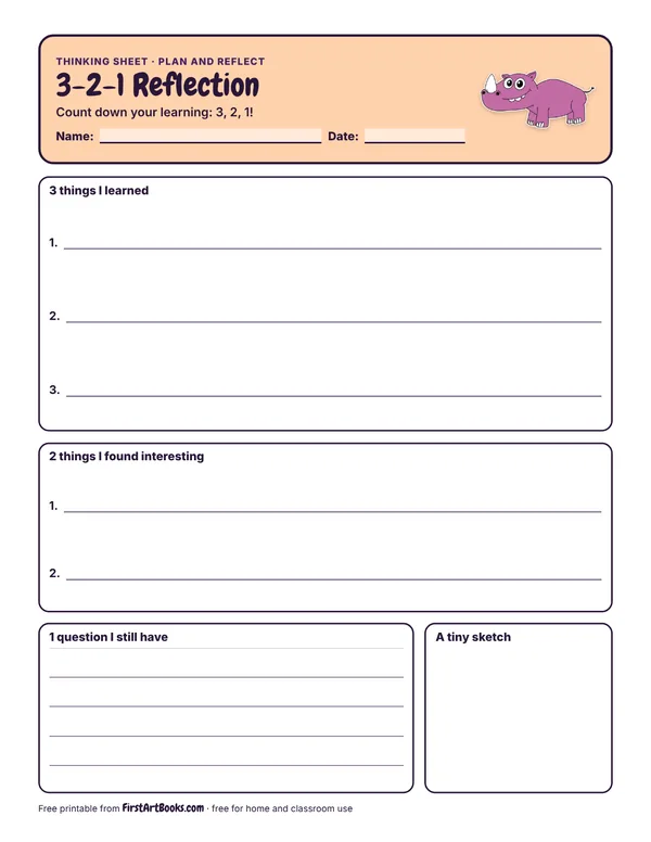 Preview of the 3-2-1 Reflection thinking sheet