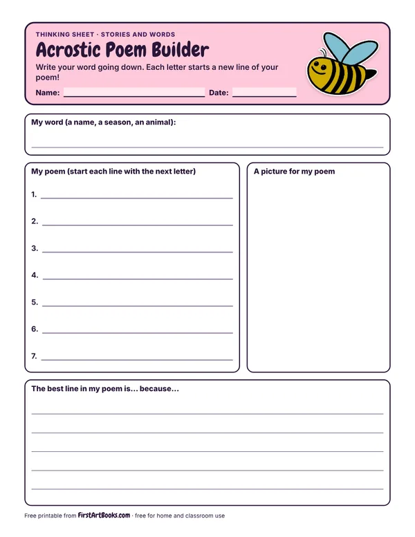 Preview of the Acrostic Poem Builder thinking sheet
