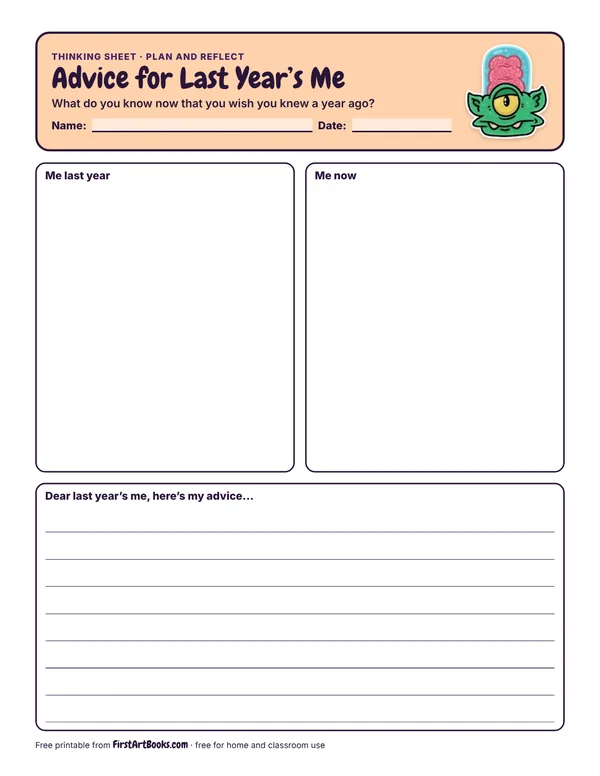 Preview of the Advice for Last Year’s Me thinking sheet