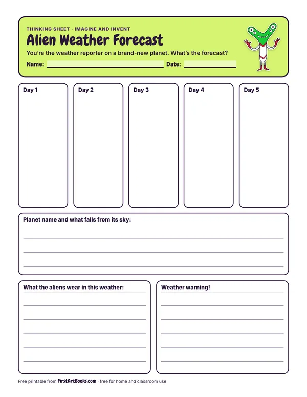 Preview of the Alien Weather Forecast thinking sheet
