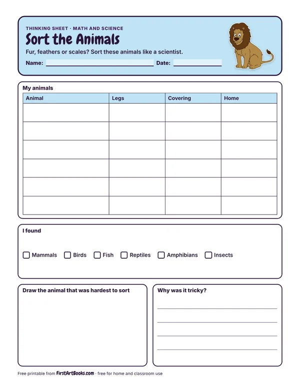 Sort the Animals thinking sheet