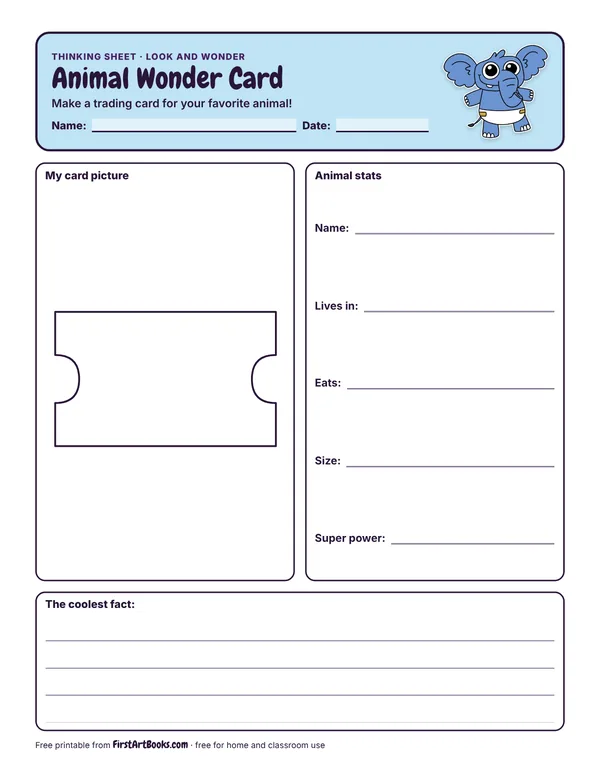 Preview of the Animal Wonder Card thinking sheet