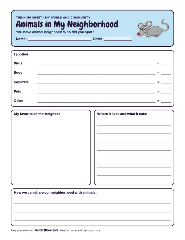 Preview of the Animals in My Neighborhood thinking sheet