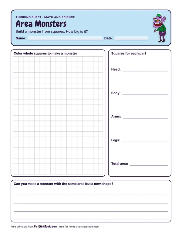 Preview of the Area Monsters thinking sheet