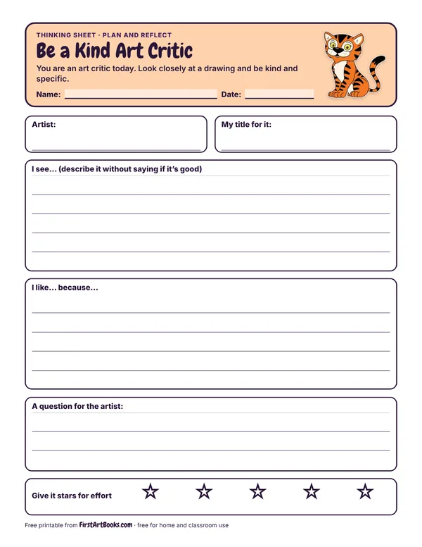Be a Kind Art Critic thinking sheet