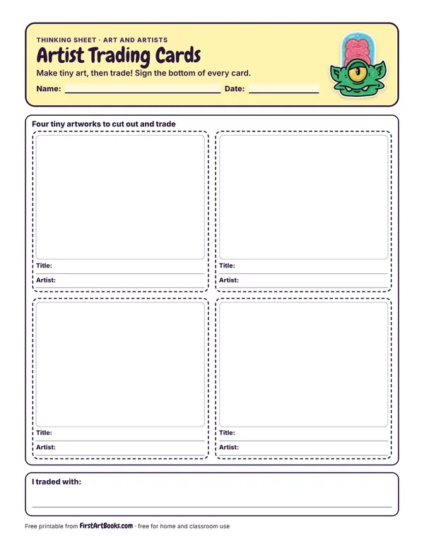 Preview of the Artist Trading Cards thinking sheet