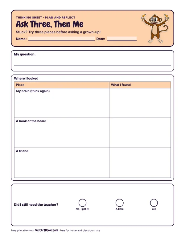 Preview of the Ask Three, Then Me thinking sheet
