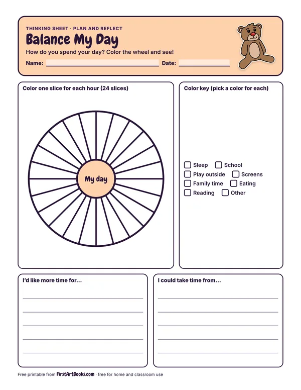 Preview of the Balance My Day thinking sheet