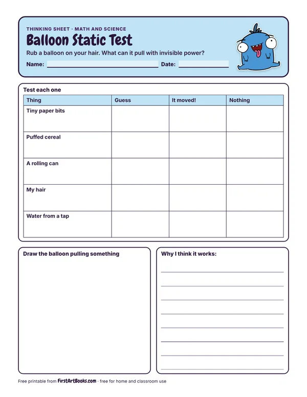 Preview of the Balloon Static Test thinking sheet
