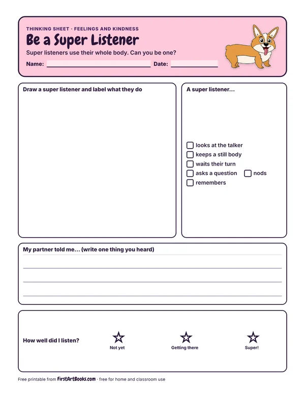Preview of the Be a Super Listener thinking sheet