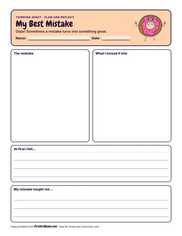My Best Mistake thinking sheet