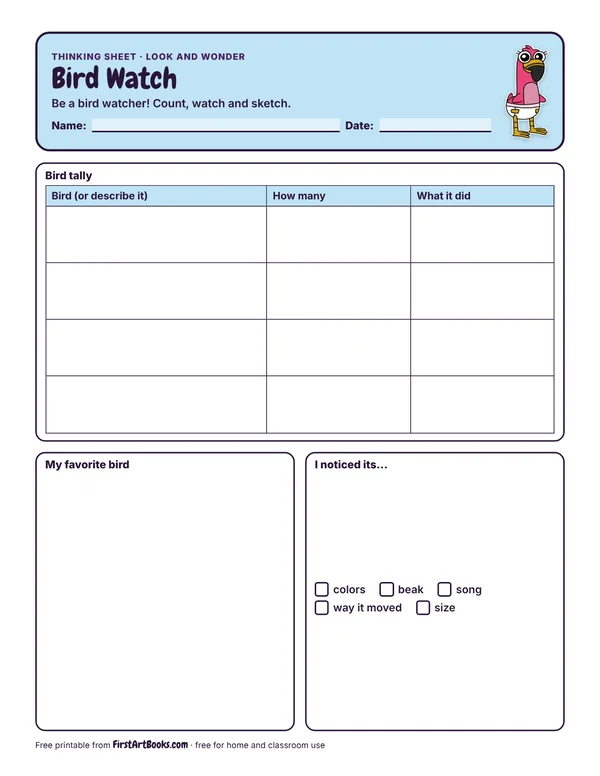Preview of the Bird Watch thinking sheet