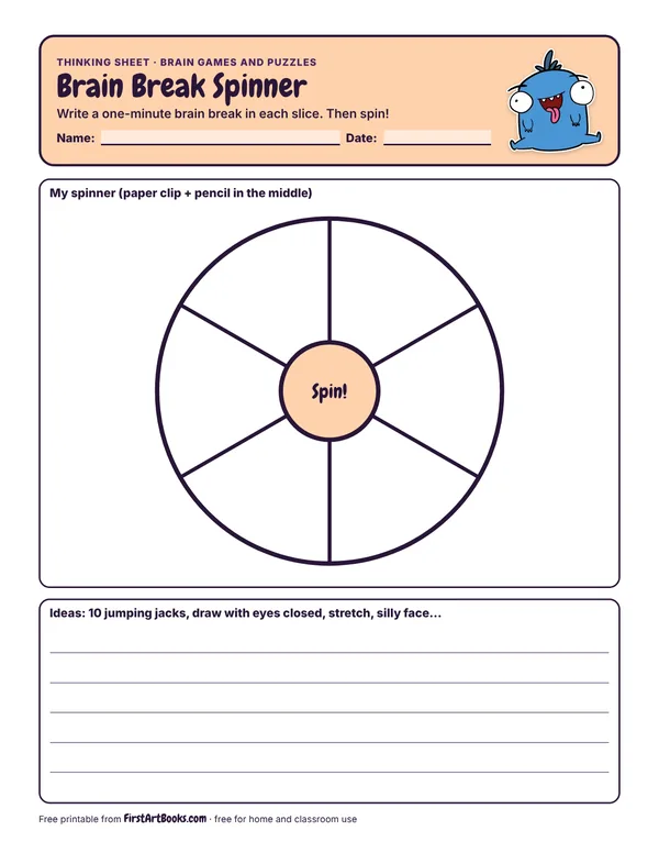 Preview of the Brain Break Spinner thinking sheet