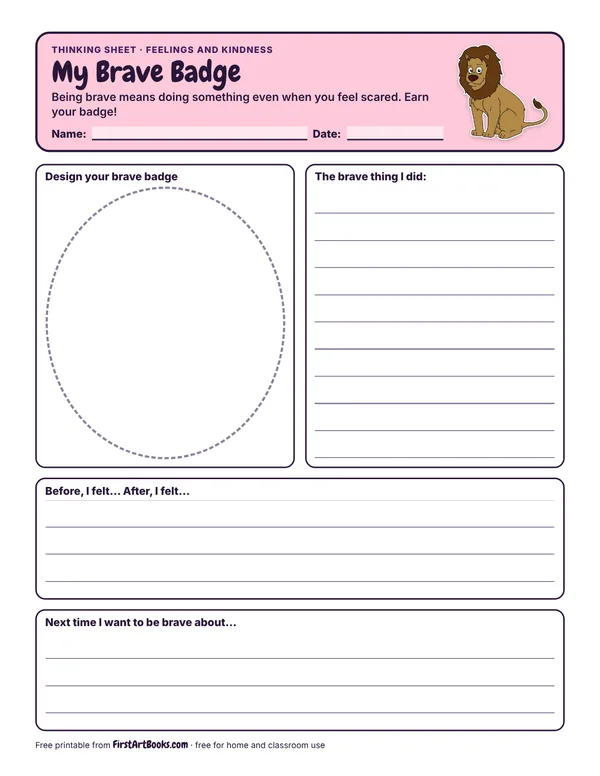 My Brave Badge thinking sheet