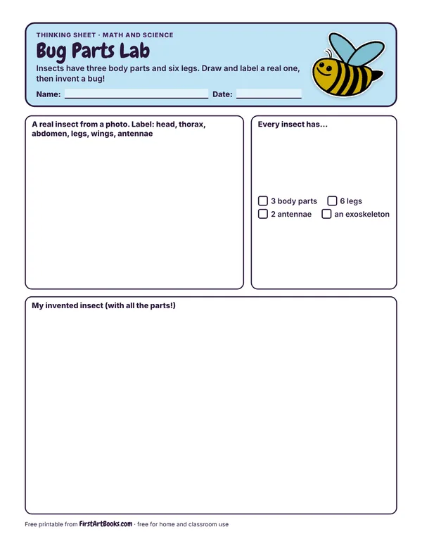 Preview of the Bug Parts Lab thinking sheet