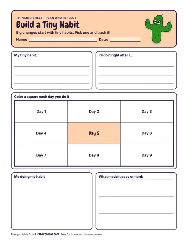 Preview of the Build a Tiny Habit thinking sheet