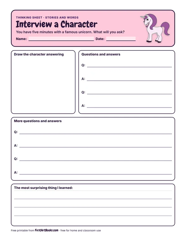 Interview a Character thinking sheet