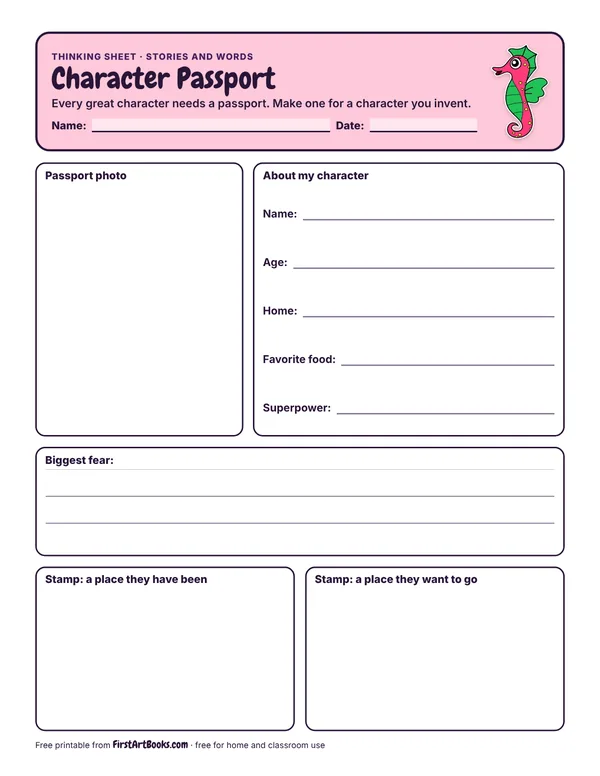 Character Passport thinking sheet
