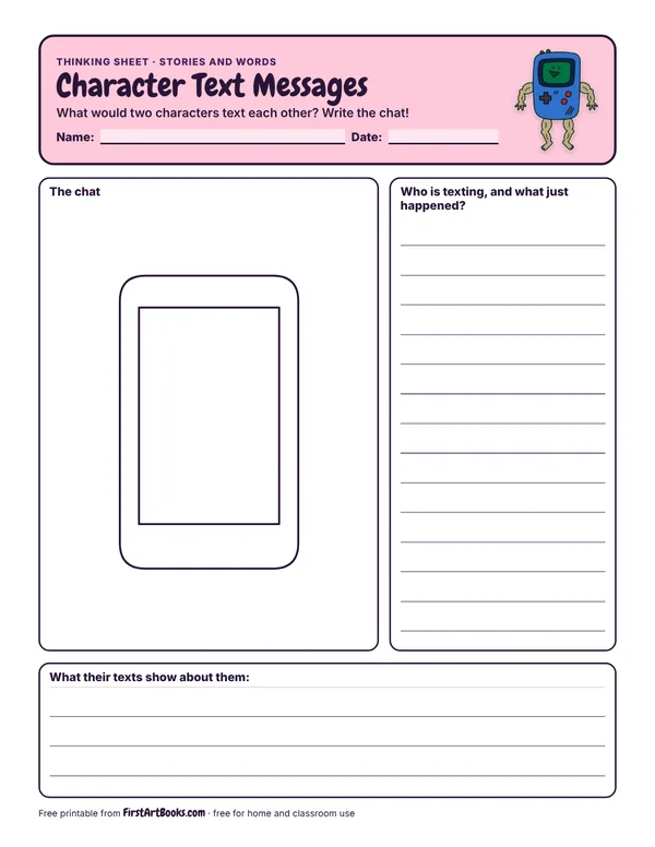 Preview of the Character Text Messages thinking sheet