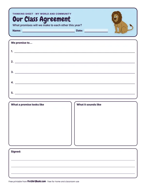 Preview of the Our Class Agreement thinking sheet