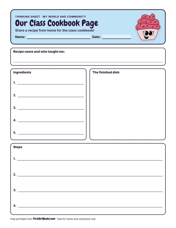 Preview of the Our Class Cookbook Page thinking sheet