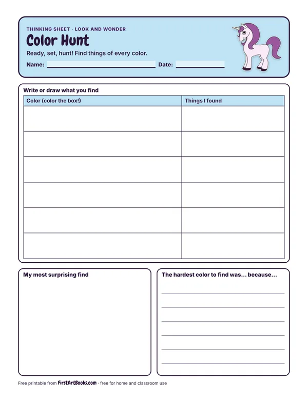 Color Hunt thinking sheet