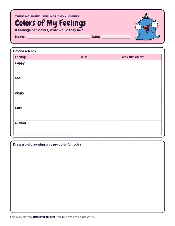 Colors of My Feelings thinking sheet