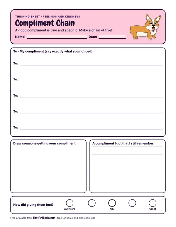 Compliment Chain thinking sheet