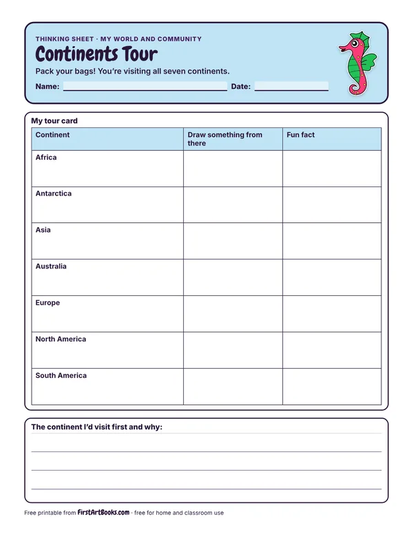 Preview of the Continents Tour thinking sheet