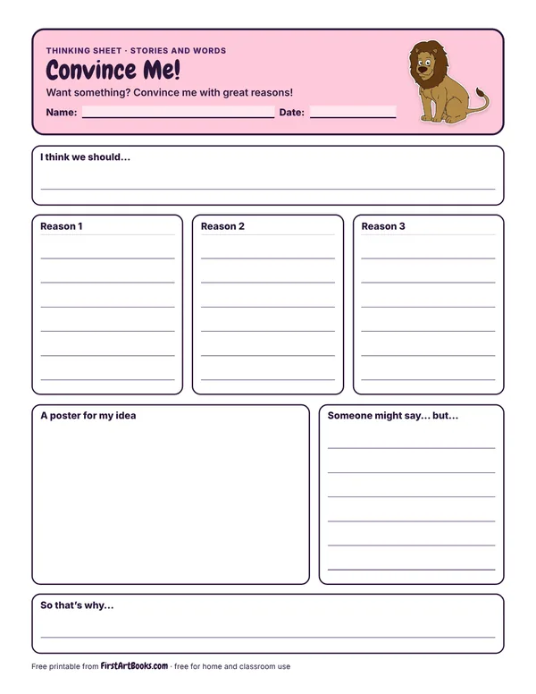 Preview of the Convince Me! thinking sheet