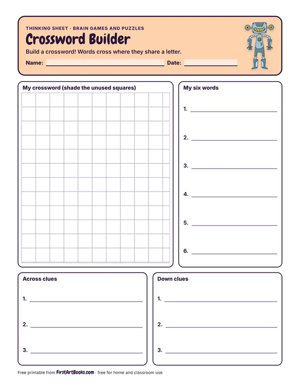 Preview of the Crossword Builder thinking sheet