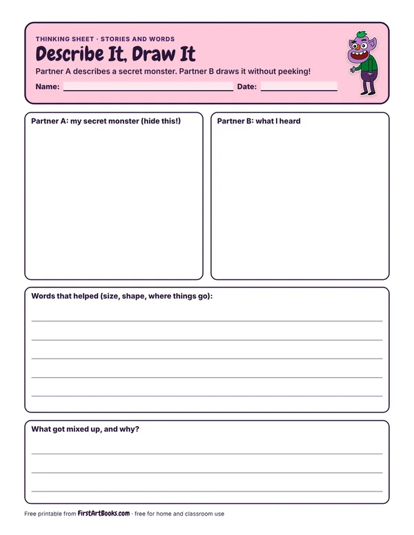 Describe It, Draw It thinking sheet
