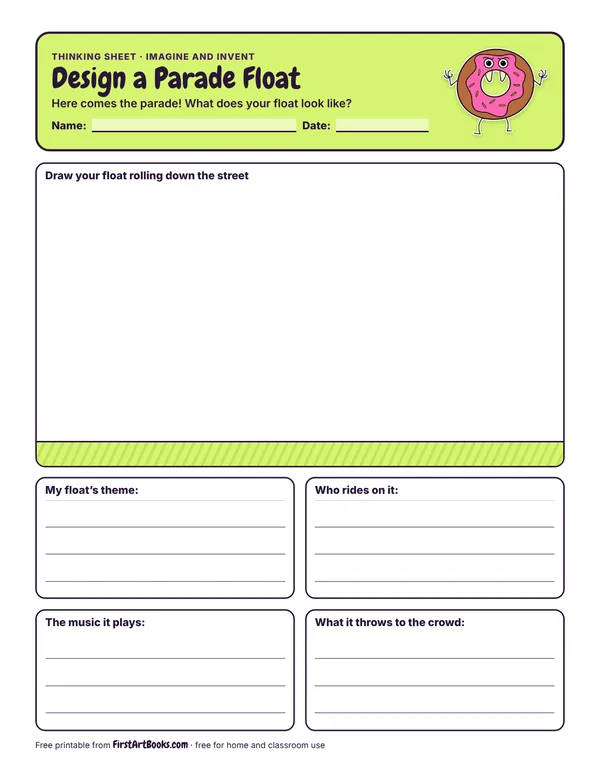 Preview of the Design a Parade Float thinking sheet
