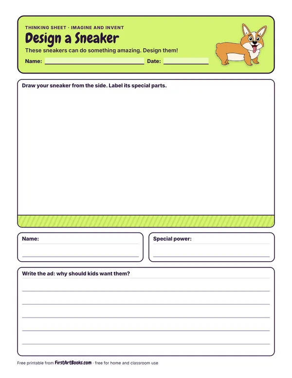Design a Sneaker thinking sheet