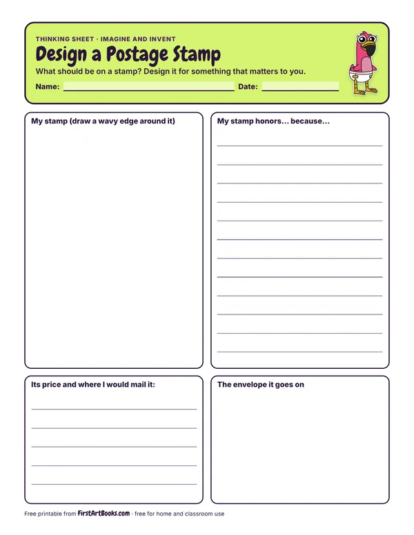 Preview of the Design a Postage Stamp thinking sheet