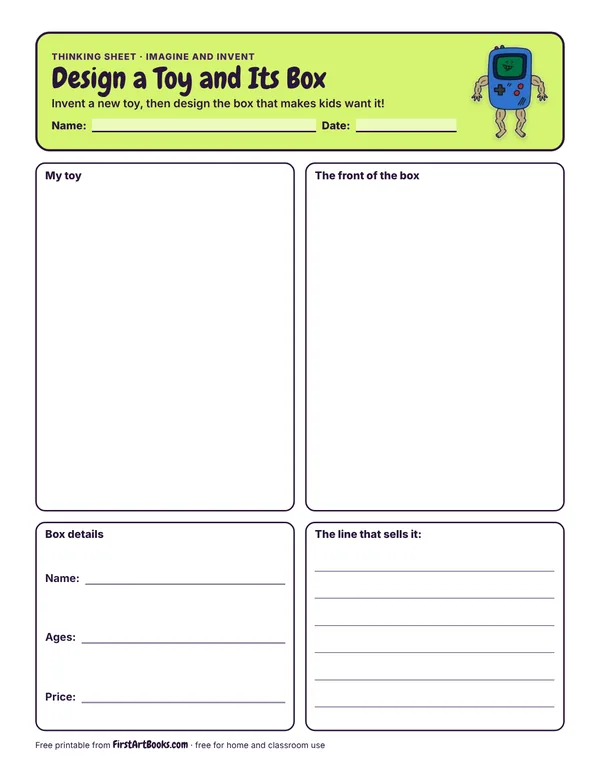 Preview of the Design a Toy and Its Box thinking sheet