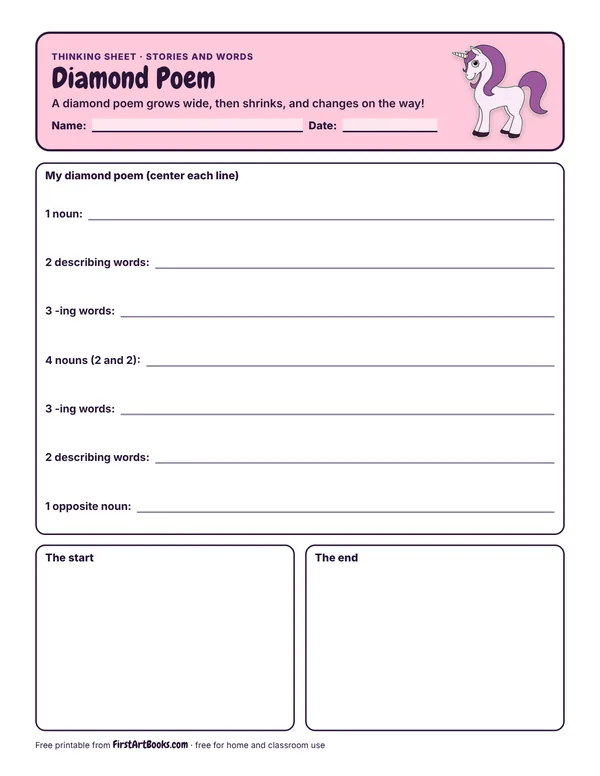 Preview of the Diamond Poem thinking sheet