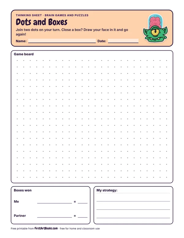 Dots and Boxes thinking sheet