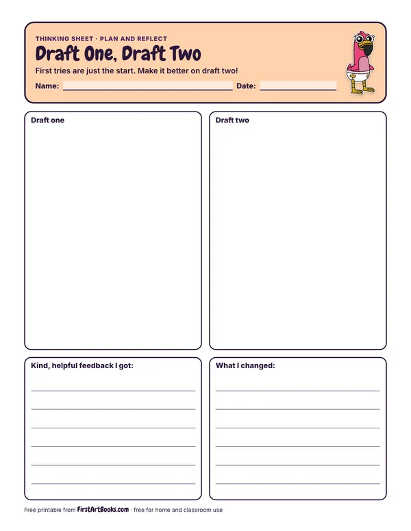 Preview of the Draft One, Draft Two thinking sheet