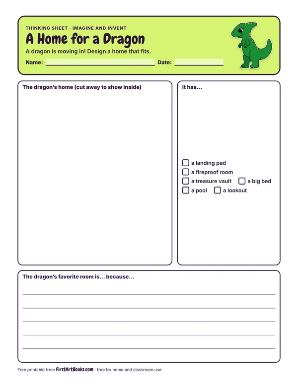 Preview of the A Home for a Dragon thinking sheet