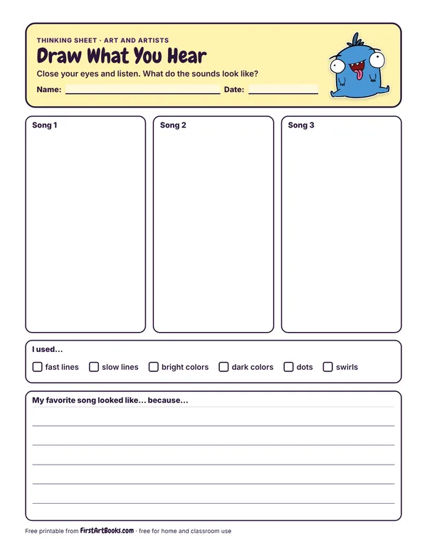 Preview of the Draw What You Hear thinking sheet