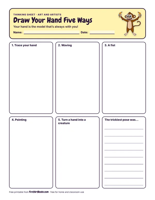 Preview of the Draw Your Hand Five Ways thinking sheet