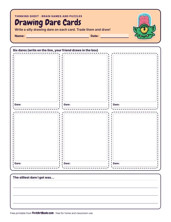 Preview of the Drawing Dare Cards thinking sheet