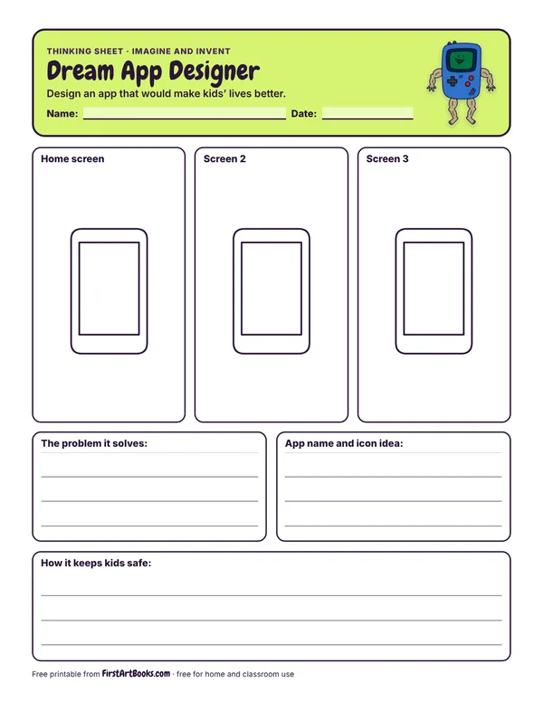 Preview of the Dream App Designer thinking sheet