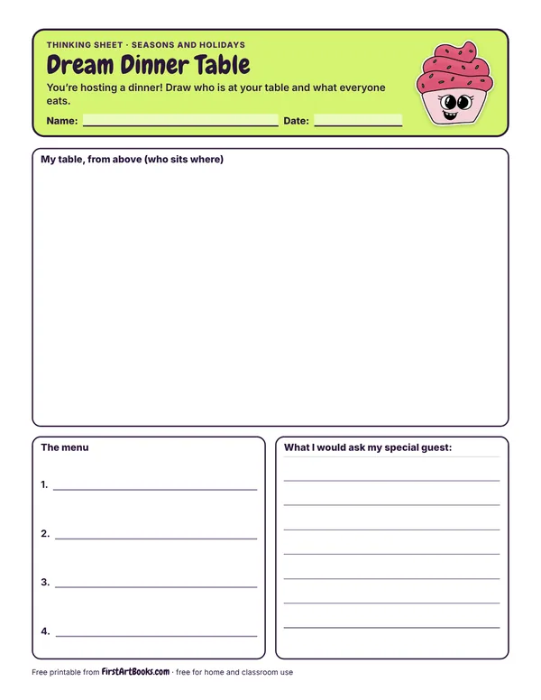 Preview of the Dream Dinner Table thinking sheet