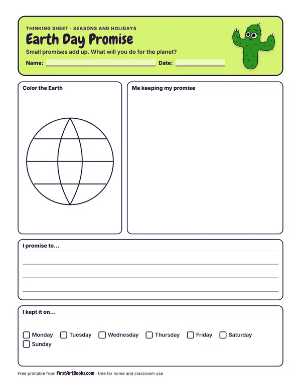 Preview of the Earth Day Promise thinking sheet