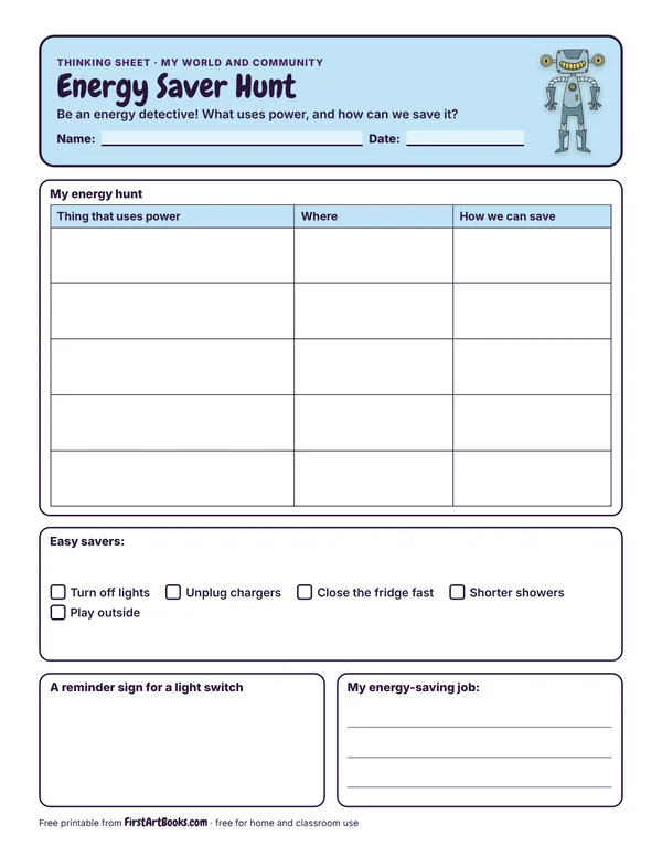 Preview of the Energy Saver Hunt thinking sheet