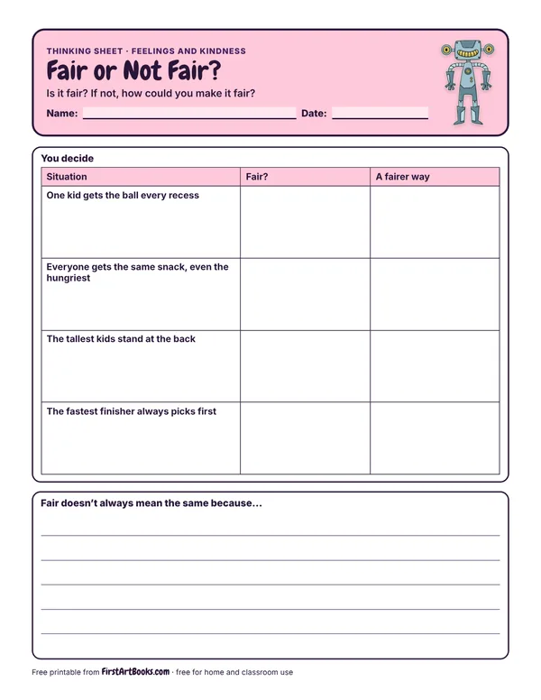 Preview of the Fair or Not Fair? thinking sheet