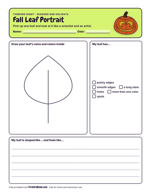 Fall Leaf Portrait thinking sheet