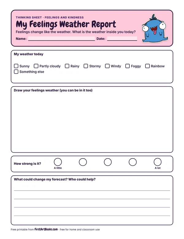 My Feelings Weather Report thinking sheet